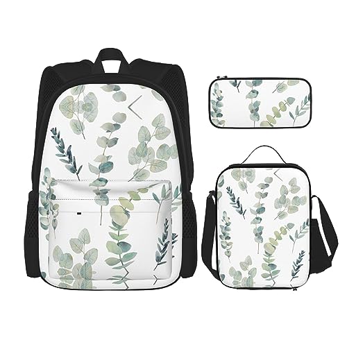 Sac à dos réglable imprimé eucalyptus avec sac repas pour soulager le dos