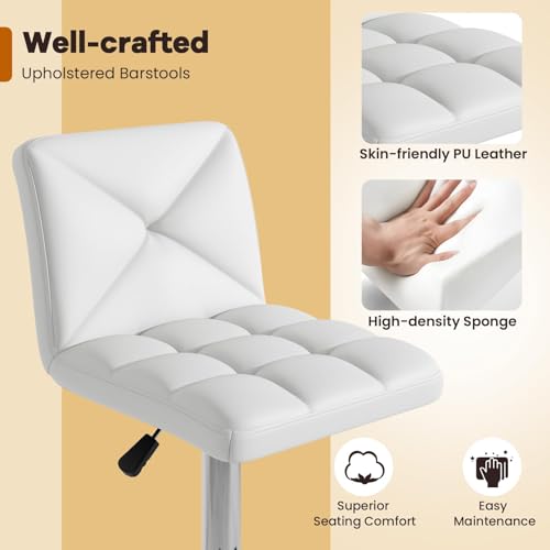 ERGOMASTER Sillas de Bar Giratorias Set de 2, Altura Ajustable, Tapizado en CUero PU, Base Metálica y Reposapiés, Silla Moderna para Isla de Cocina y Comedor (Blanco) miniatura 4