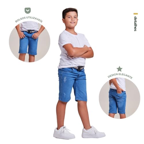 Bermuda Infantil Sarja Masculino (Jeans Médio, 4)