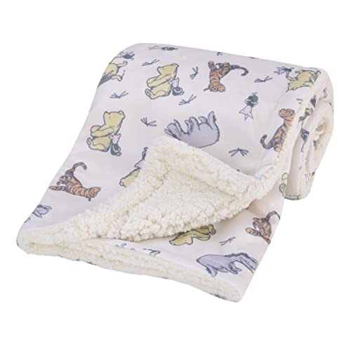Image of Disney Classic Pooh Naturally Friends Ivory and Taupe Piglet, Eeyore, and Tigger Super Soft Sherpa Baby Blanket