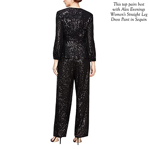 Alex Evenings Womens Sequin Blouse Dress Shirt, Black Sequin V-Neck, Large Us #TOP3