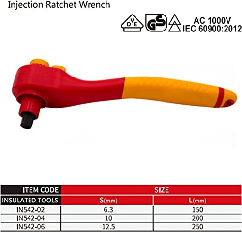 Wedo 1/4" Ratchet Wrench Insulated, Electricians Safety Wrench, Vde 1000V Anti-Slip Handles, Head Die-Forged Of Chrome Vanadium Steel. Length 6". #TOP1