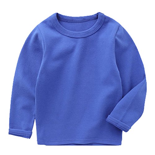 LittleSpring春 秋 キッズ 男の子 コットン 柔らか 無地 長袖 Tシャツ 七色展開 Uネック 長袖カットソー シャツ 子供服 ブルー100