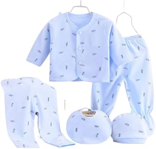 Newborn Baby Summer Wear Dress Suit Set 5 Pcs Pack 1-Pyjama 1-Legging 1-Vest 1-Bib 1-Cap 0-3 Months