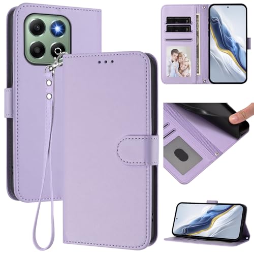 Pzwoxukhov Compatible with Honor X6B 4G Case Cover,Compatible with Honor X6A 4G Phone Case,Solid Color flip Shockproof Case Cover Purple