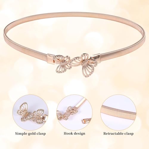 Gold Belt for Women Dresses, Adjustable Gold Waist Belt Elastic Thin Metal Ladies Waistband for Dresses Shirts Jeans Skirts4