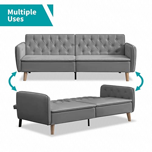 Balus Convertible Sofa Bed, Velvet Foldable Loveseat Couch, Folding Upholstered Sleeper Sofa With Adjustable Backrest & Armrest, Modern Futon Sofa Bed For Living Room Apartment Office Small Space #TOP4