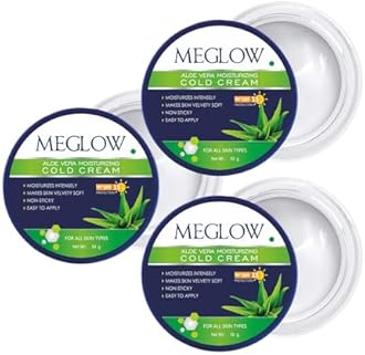 Meglow Aloe Vera Moisturizing Cold Cream | Deep Nourishment & Winter Protection | Enriched with Aloe Vera & Vitamin E for Soft, Hydrated & Naturally Glowing Skin Pack of 3 (50g each)
