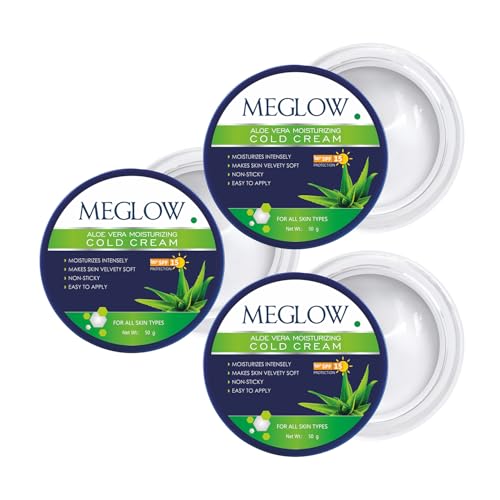 Meglow Aloe Vera Moisturizing Cold Cream | Deep Nourishment & Winter Protection | Enriched with Aloe Vera & Vitamin E for Soft, Hydrated & Naturally Glowing Skin Pack of 3 (50g each)