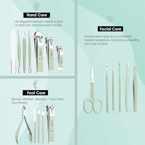 Beauté Secrets Luxury Nail Cutter Set, 18 Pieces Grooming Kit (Eyebrow Razor, Tweezer, Hair Plucker, Baby Nail Cutter, Ear Cleaner,Nail Cleaner,) Pedicure Gift for Men and Women... - Image 3