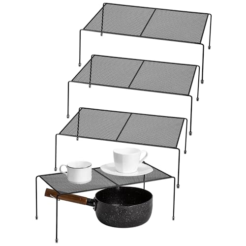 Lonian Küchenschrank-Organizer, 4er Set Ablagekorb Metall, Stapelbares Lagerregal mit Rutschfesten Füßen, Schwerlast-Thekenregal, Schwarz