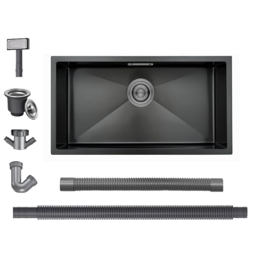 BoomHoze Fregadero Cocina 70 x 40 cm, Fregadero Acero Inoxidable，Negro