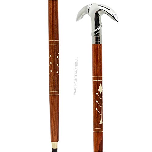 Premium Chromed Deluxe Walking Sticks | Rosewood Crafted Walking Cane With Solid Brass Chrome Decorative Bars | Walking Canes & Crutches | Nagina International (Crane Hook, 36 Inches) #TOP5