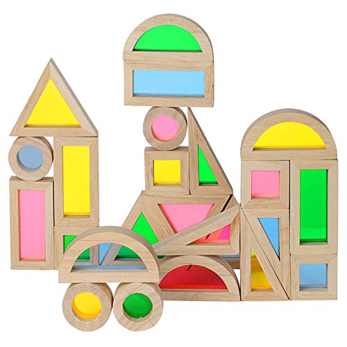 Lewo 24 PCS Building Blocks Wooden Rainbow Blocks Wooden Blocks Rainbow Stacker Stacking Blocks Preschool Learning Educational Toys for Baby Toddlers Kids Boys Girls