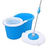 Crazyworld 360° Spin Mop Buckets System with 2 Microfiber Mop Heads, Adjustable Stainless Steel Handle, Floor Cleaning System for Home Office, Bathroom Equipment (Blue)