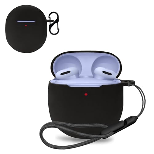 For Google Pixel Buds 2a 用 ケース カバー 【NOUKAJU】 ワイヤレス イヤーホン シリコン 保護ケース (カラビナ付き+ストラップ付き ) 落下防止 キズ防止 耐衝撃 装着充電可能 防水 防塵 (ブラック)