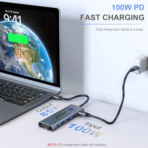 USB C Hub Hdmi Adapter: 9 in 1 USB Docking Station for MacBook iPad Pro Air - Laptop Dock with One-Click Screen On Off Button - 4K@60Hz HDMI - 100W PD - SD TF Card Reader - Audio - 3.0 C Data Port - Thumbnail 4