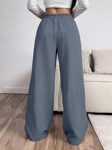 Image of Women's Trendy Korean Trouser with Pockets, Casual Corduroy Stretchable Baggy Loose || High Rise Elastic Waist Going Out Lounge Pants || Wide Leg Pants for Woman
