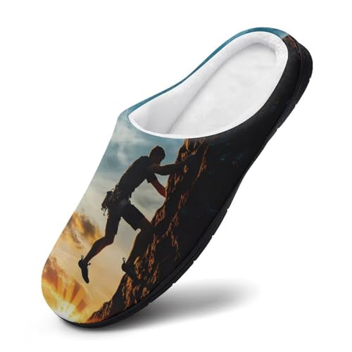 Man Climbing on Rock Mountain Sunset Womens Cotton Slippers Warm House Shoes for Indoor Outdoor3