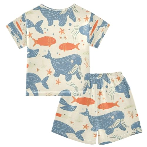 senya Short Sleeve Pajamas Sets Summer Cotton Sleepwear Walrus and Fish Sea Stars2