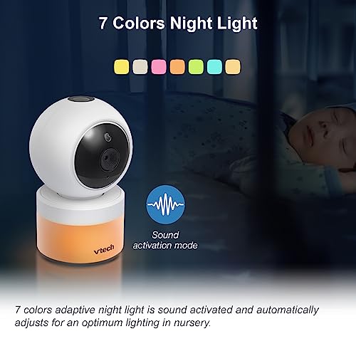 VTech 5” Digital Video Baby Monitor with Pan & Tilt Camera, Glow-on-The-Ceiling Light and Night Light, VM5463 (White) by VTech - Image 4