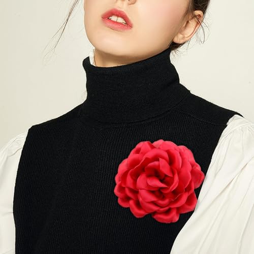 Image of Big Flower Pins for Clothes Fabric Rose Flower Brooches for Women Large Delicate Elegant Flower Lapel Pin for Wedding Party Dance Banquet Wedding Guest Dresses Suit Accessories 7.5in