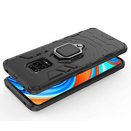Image of Hybrid Armor Rugged Shell Back Case Cover 360 Rotating Holder Ring Grip Kickstand Metal Plate for Magnetic Cover for Mi Redmi Note 9 Pro /Redmi Note 9 Pro Max /Poco M2 Pro - Black