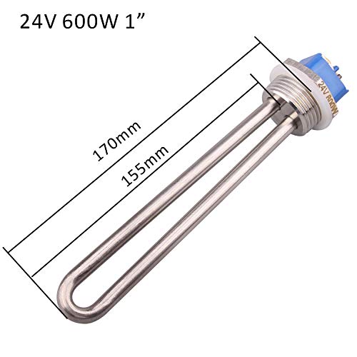 DERNORD 24V 600W Heating Element Submersible Water Heater Element Stainless Steel Immersion Heater with 1 Inch NPT Fitting