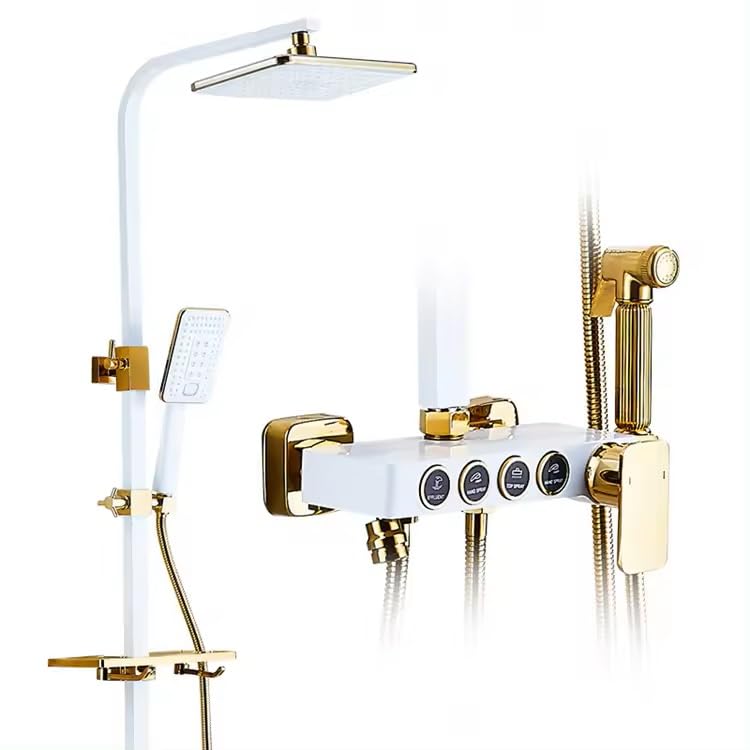 X-XONIER Thermostatic 4in1 Shower Set with Push Switches Shower Panel with Head Shower, Tub Spout & Hand Shower Bidet Gun White Gold (B0D73RM2G6) Amazon Price History, Amazon Price Tracker