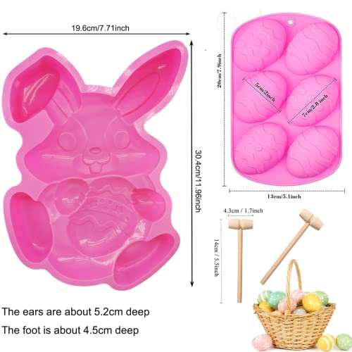 3Pcs Large Bunny Mold Easter Egg Mold, 3D Rabbit Bunny Easter Egg Shape Silicone Mold Easter Bunny Cake Mold Chocolate Egg Mold Silicone Baking Mould for Candy Jello Cocoa Bombs with 2 Wooden Hammers by JJzxwish - Image 2