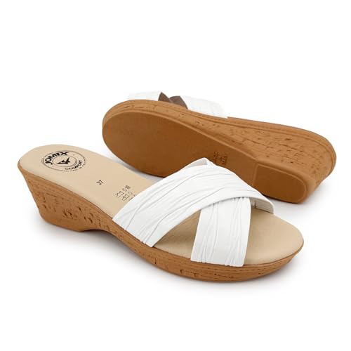 JOMIX Zapatillas de Casa Mujer con Plataforma Sandalias de Piel Sintética con Textura Calzado de Descanso Anatómico Made in Italy Blanco Roto 38