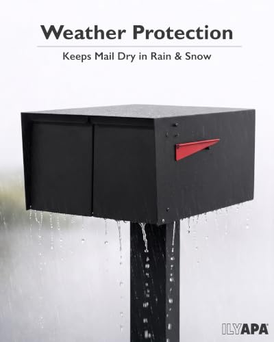 Image of Ilyapa Large Modern Mailbox for Outside - Black, Modern - Post Mount