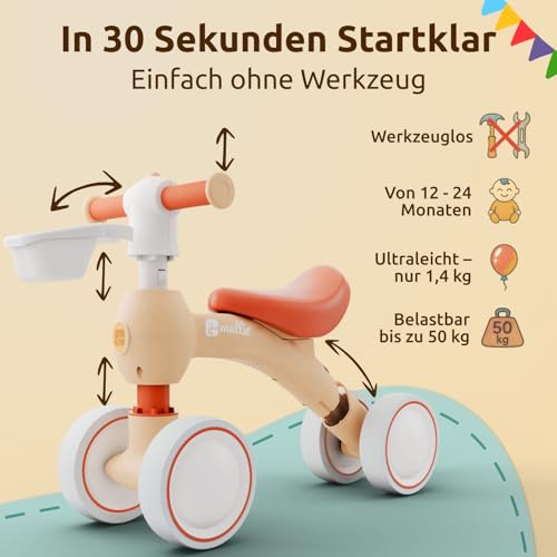 Mallie® Laufrad ab 1 Jahr inkl. Gratis Korb als Laufräder, Rutschauto, Schaukelpferd von 12 bis 24 Monate oder Dreirad ab 1 Jahr Ersatz I Balance Bike Kinderspielzeug als Geschenk 1 Jahr
