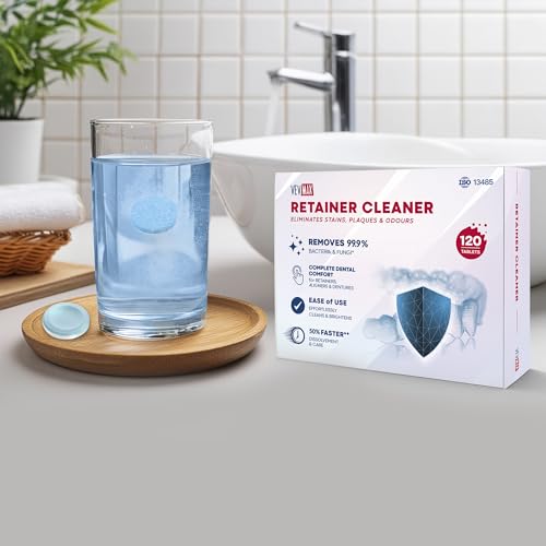 Vevmax Retainer Reinigungstabletten - 120 Tabletten (4 Monate Vorrat) Retainer, Zahnersatz, Mundschutz, Zahnspangen, Aligner Reiniger, Perfekt für Ultraschall-Zahnspangenreiniger