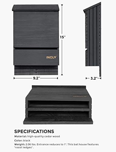 Incly Bat House For Outdoors 15 Inchx9.2 Inchx3.2 Inch Shelter Box Kit Double Chamber Black Natural Cedar Wood thumb #3