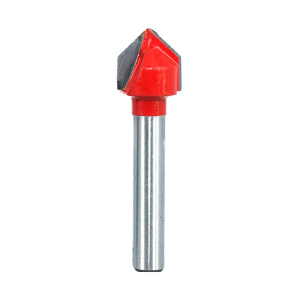 Milling Cutter,V-Groove Router Bit, 1/4 Inch Shank 90-Degree Slotting Template Milling Cutter, Tungsten Carbide V Grooving Bevel Woodworking Tool(3/8in)