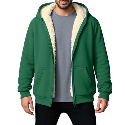 MLWSKERTY Abrigo de invierno cálido de forro con capucha para hombre, resistente con forro exterior, cierre de cremallera, ropa de abrigo de poliéster para clima frío, abrigo con capucha con