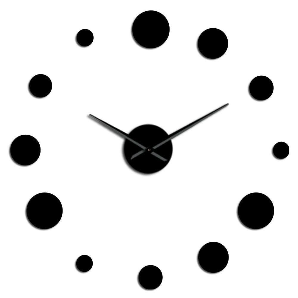 Horloge murale 3D autocollants miroirs en acrylique noir au design géométrique haut de gamme