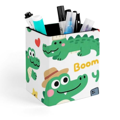 Pot à crayons bureau crocodile vert porte-stylo carré rangement - 2