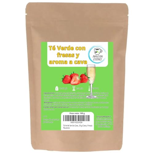 Té Verde Sencha Cava y Fresas I Té antioxidante, energetico y digestivo I Té Verde en Hojas Sueltas (50 tazas) 100 g (Cava y Fresas)