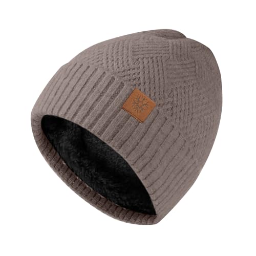 Fjquamitix Gorro de punto para hombre y mujer de invierno, cálido gorro de punto con forro polar, gorro térmico suave, unisex, resistente al viento y transpirable, café, Talla única