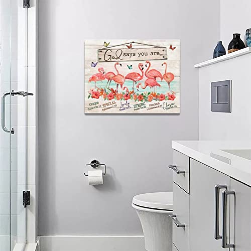 Pink Flamingo Wall Art God Says You Are Wall Decor Flower Butterfly Summer Tropical Flamingos Rustic Pictures Canvas Prints Motivational Framed Modern Artwork For Home Living Room Bedroom Bathroom 16"X12" #TOP4