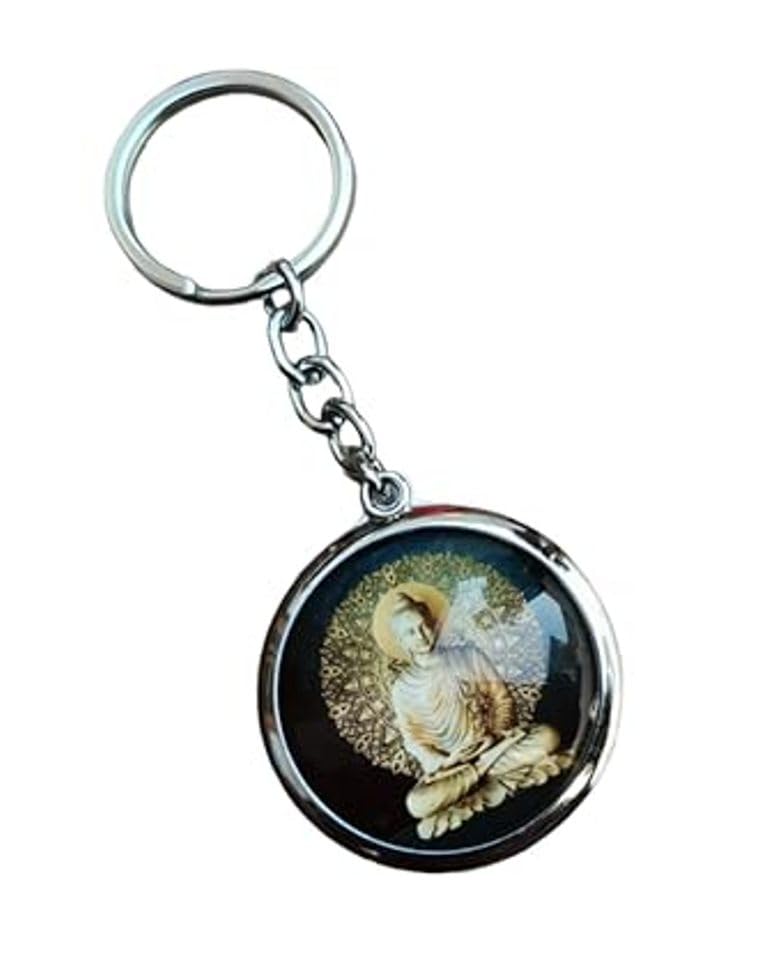 Porte-clés en verre Bouddha pendentif zen Lord Gautam Medium