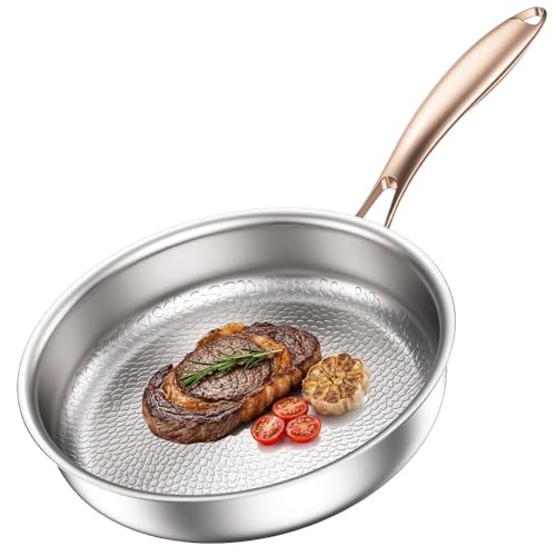Akaice Titan Pfanne unbeschichtet 26cm Titan Bratpfanne Induktion mit Ergonomischer Griff Texturdesign Pfanne für Alle Herdarten und Geschirrspüler Frei von PTFE PFOA Roségold