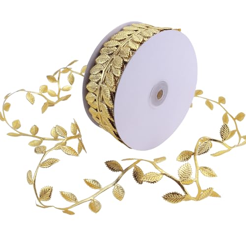 Gold Leaf Ribbon Garland 40 Yards, Artificial Leaf Trim Rope for Gift Wrapping, Wedding Decor, Floral Arrangements, DIY Crafts, Party & Holiday Home Decorations