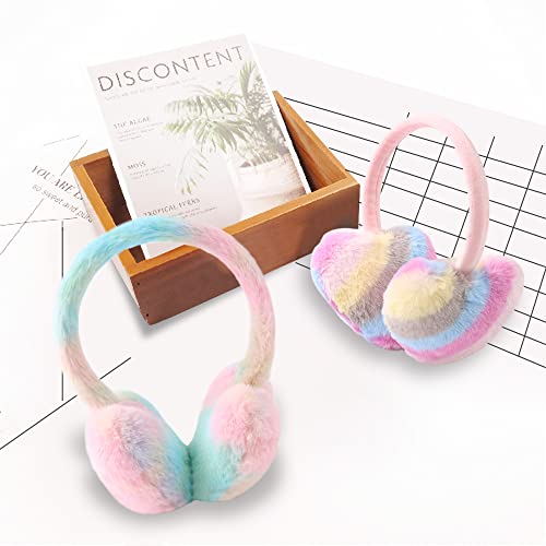 Toddler Kids Winter Earmuffs Girl Warm Ear Muffs Baby Girls Plush Ear Warmers Cute Bow Ear Covers Headband 3-8Y (Rainbow Pink) #TOP5
