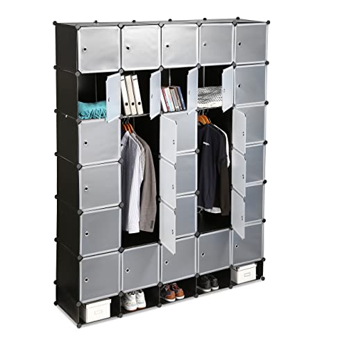 Relaxdays Penderie armoire cubes étagère rangement 25 casiers plastique modulable DIY bibliothèque Hxl 234x180 cm, noir