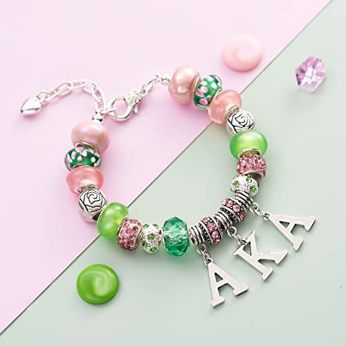 Melix Home Sorority Gifts For Women Paraphernalia Sorority Bracelet Pink And Green Jewelry Greek Crystal Charm #TOP1