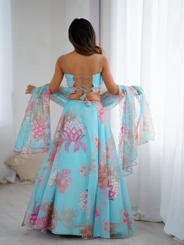 Image of MARUTI FASHION HOUSE Readymade Lehenga Choli Indo-Western Set For Womens & Girls Heavy Pure Organza digital printed 8mtr flair lehenga with canvas patta can can and with dori Chaniya Choli Wedding