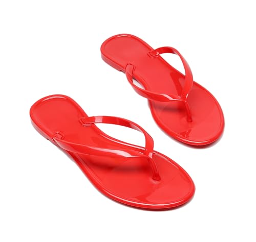 Image of Womens Flip Flops Thong Sandals Jelly Shoes Flat for Ladies Slides Black Slippers Size 9 Slip On Summer Beach Dressy